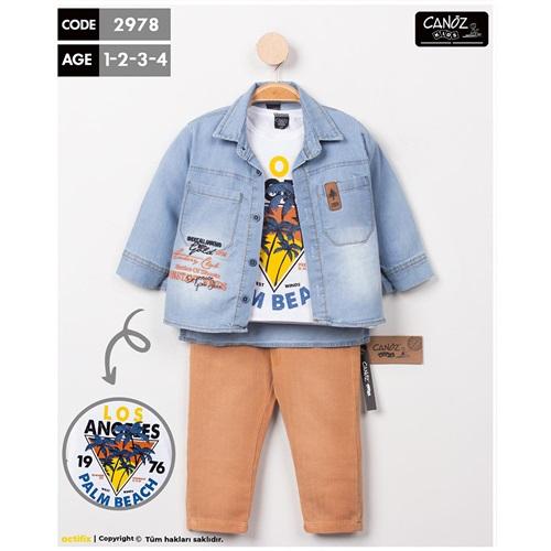 Canöz 2978 Erkek Çocuk Kot Yelek 3 lü Takım 1-4 Yaş