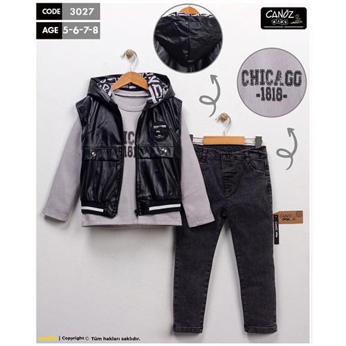 Canöz 3027 Erkek Çocuk Deri Yelekli 3 Lü Takım 5-8 Yaş