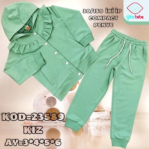 Göz Bebe 23589 Kız Çocuk Düğmeli Kapşonlu Penye Takım 3-6 Yaş