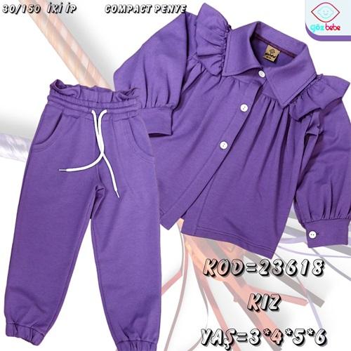 Göz Bebe 23618 Kız Çocuk Düğmeli Fiyonklu Yakalı Penye Takım 3-6 Yaş