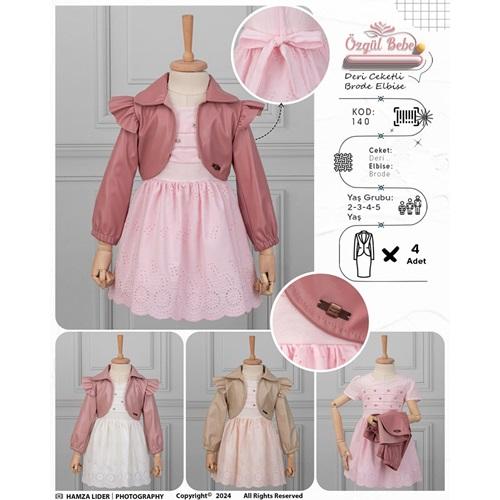 Özgül 140 Kız Çocuk Deri Bolerolu Brode Elbise 2-5 Yaş