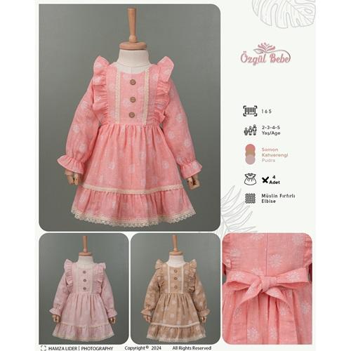 Özgül 165 Kız Çocuk Müslin Kumaş Fırfırlı Elbise 2-5 Yaş
