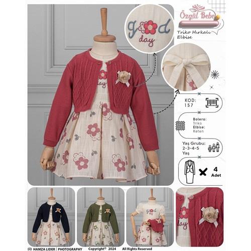 Özgül 157 Kız Çocuk Triko Nakış Bolerolu Elbise 2-5 Yaş