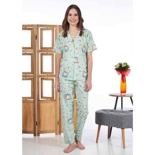 Estiva 24125 Bayan Süprem Boydan Düğmeli Kısa Kol Pijama Takımı S-M-L-XL