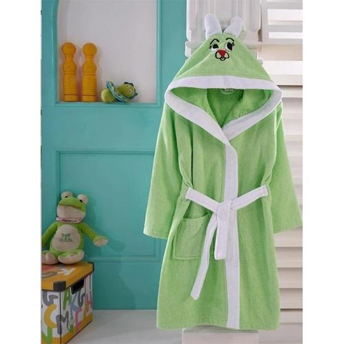 KayaTekstil Çocuk Tekli Tavşanlı Havlu Bornoz 9-10 Yaş - Fıstık Yeşili - 9-10 YAŞ