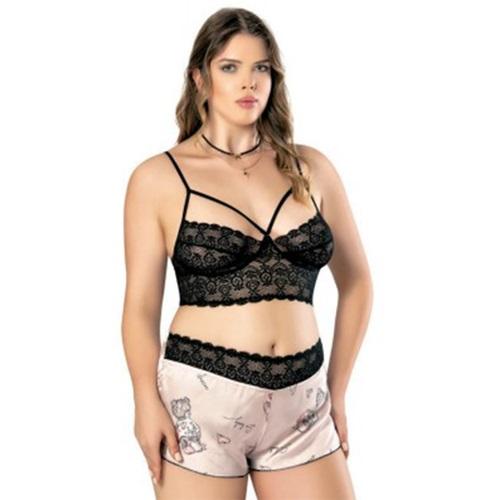 NightLight 3562 Bayan Battal Dantelli Şortlu Saten Fantazi Takım Gecelik