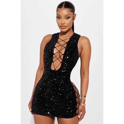 For Dreams 8484 Bayan Pul Payetli Dekolteli Elbise Fantazi Gecelik