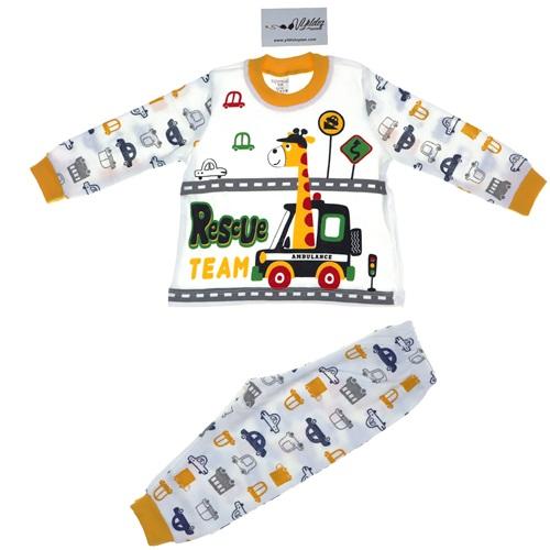 5370 Erkek Arabalı Penye Çocuk Pijama Takım 6-9-12 Aylık