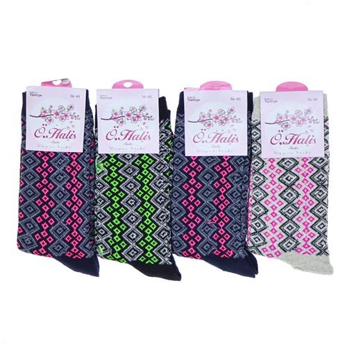 Ö Halis 9060 Bayan Likralı Desenli Mevsimlik Soket Çorap