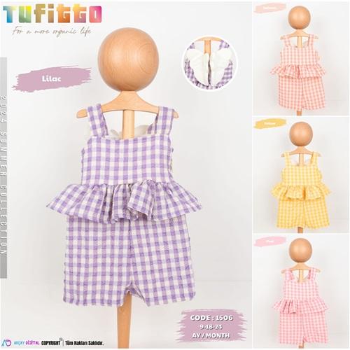 Tufitto 1506 Kız Bebe Kanatlı Kare Desenli Şortlu 2 Li Takım 6-24 Ay