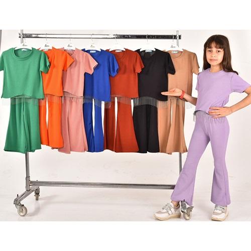 Damlanur Kız Çocuk Zincirli Model İspanyol Paça Takım 4-10 Yaş