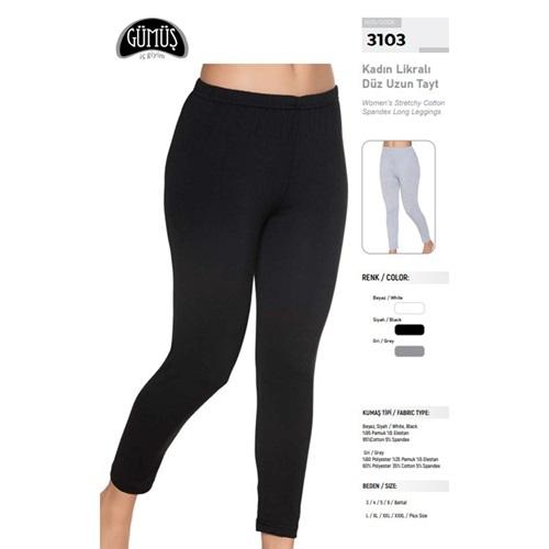 Gümüş 3103 Bayan Likralı Uzun Düz Tayt 6Lı