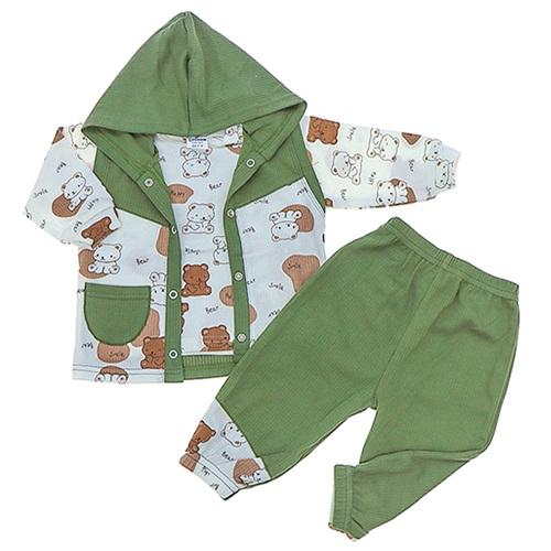 Çağkon 2017 Erkek Çocuk Penye Ayılı Kapşonlu Yelekli 3 lü Takım 1 Yaş