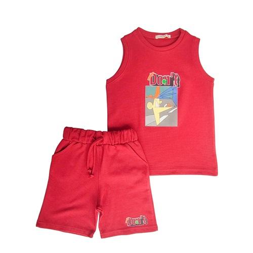 Looms Kids 6005 Erkek Çocuk Dont Baskılı Sıfır Kol Waffel Takım 7-10 Yaş