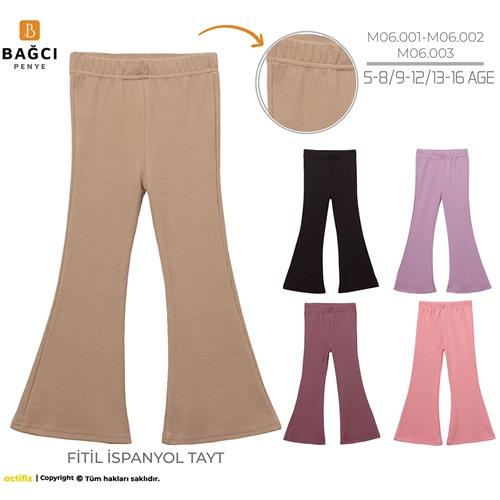 Bağcı M06-002 Kız Çocuk Fitilli Düz Mevsimlik İspanyol Paça Tayt 9-12 Yaş
