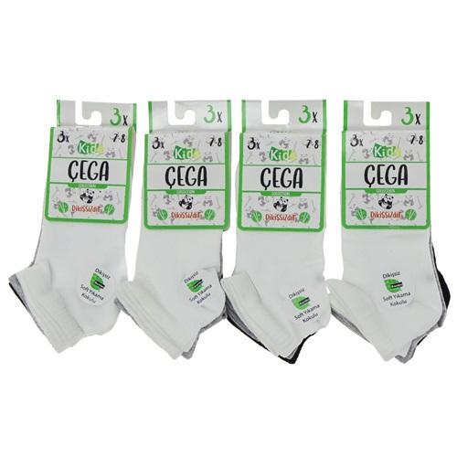 Çega 1612 Çocuk Bambu Likralı Dikişsiz Soft Yıkamalı 3 Lü Patik Çorap