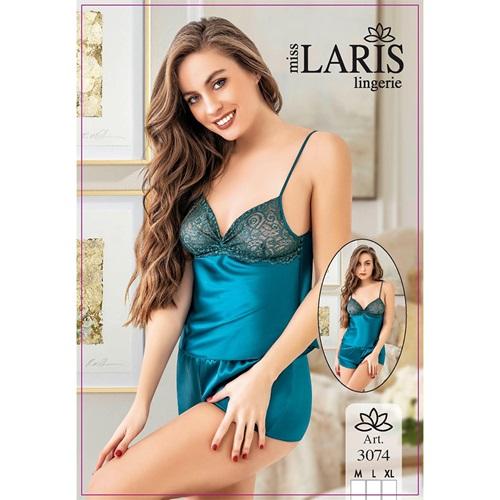 Miss Laris 3074 Bayan Dantelli Saten Şortlu Takım Gecelik