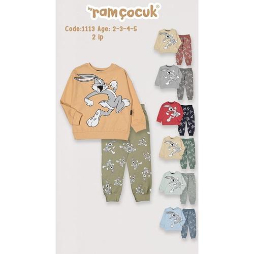 Ram 1113 Erkek Çocuk Buggs Bunny Baskılı 2 İp Penye Takım 2-5 Yaş