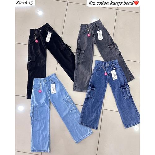 Kalp Kids 1775-2 Kız Çocuk Cotton Kargo Kot Pantolon 11-15 Yaş
