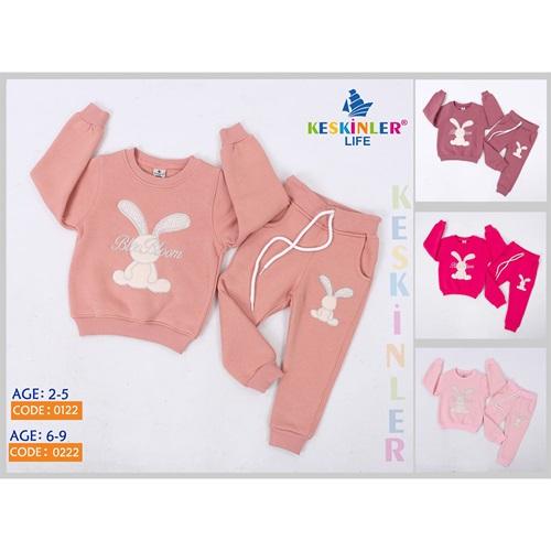 Keskinler 0222 Kız Çocuk Tavşan Nakışlı 3 İp Takım 6-9 Yaş
