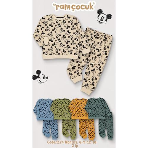 Ram 1124 Erkek Çocuk Mickey Mouse Baskılı 2 İp Penye Takım 6-18 Ay