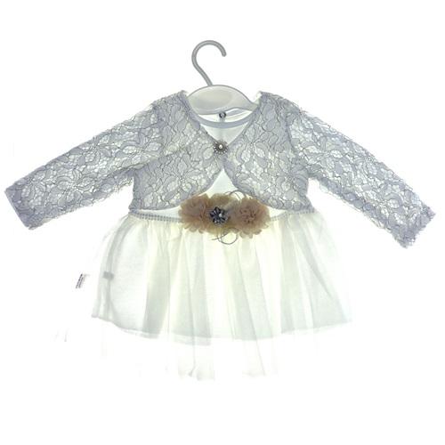 0013 Kız Gold Gümüş Bolerolu Penye Elbise Takım-6-12-18 AY