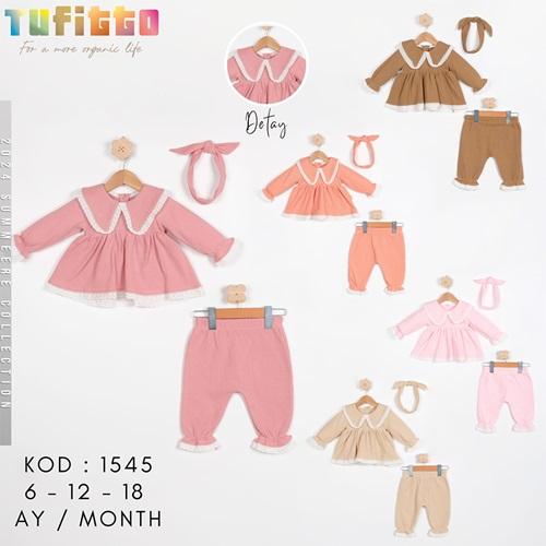 Tufitto 1545 Kız Bebe Sivri Dantel Yakalı Takım 6-18 Ay
