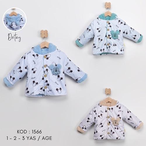 Tufitto 1566 Çocuk Mickey Mouse Baskılı Kapşonlu Mont 1-3 Yaş