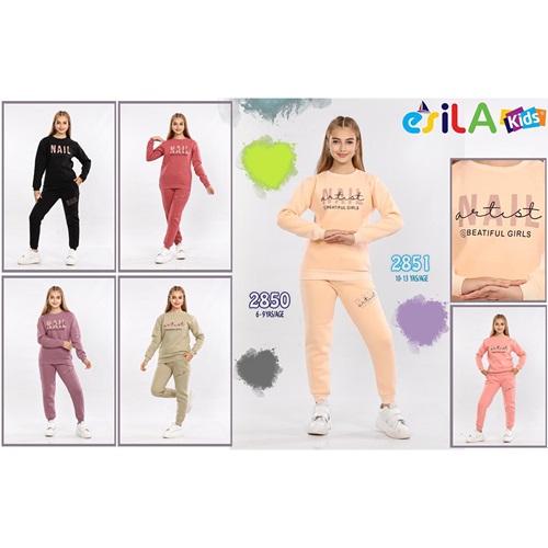Esila 2851 Kız Çocuk 3 İp Naıl Baskılı Sıfır Yaka Takım 10-13 Yaş