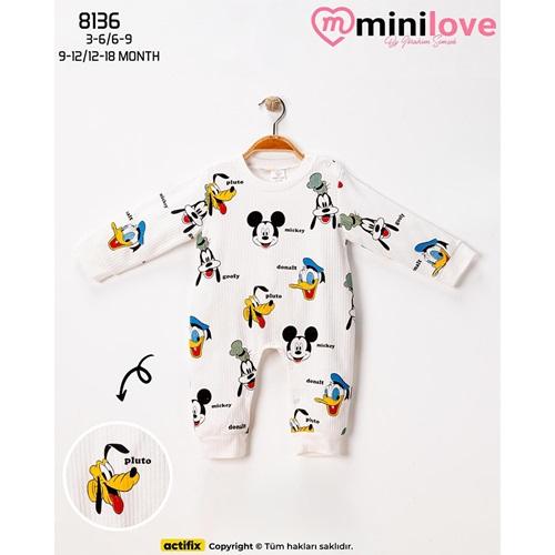 Mini love 8136 Bebe Raporlu Mıckey Ve Dacky Baskılı Tulum 3-18 Ay