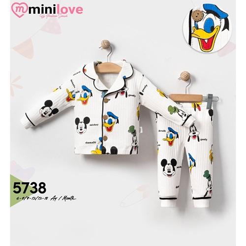 Mini love 5738 Bebe Raporlu Mickey Baskılı Pijama Takımı 6-24 Ay
