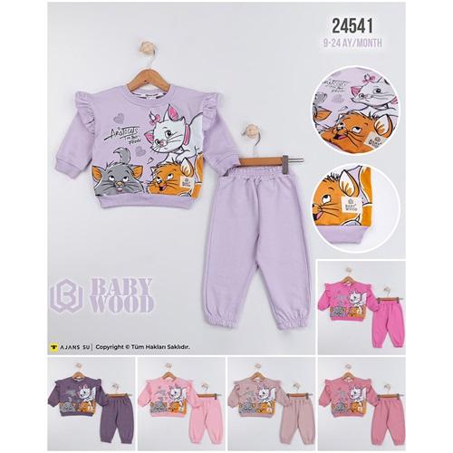 Babywood BW-24-541 Kız Bebe 2 İplik Kedi Baskılı Takım 9-24 Ay