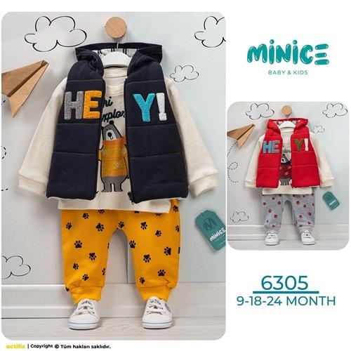 Minice 6305 Erkek Bebe Penye Hey Süzine Nakışlı 3 lü Takım 9-18-24 Ay