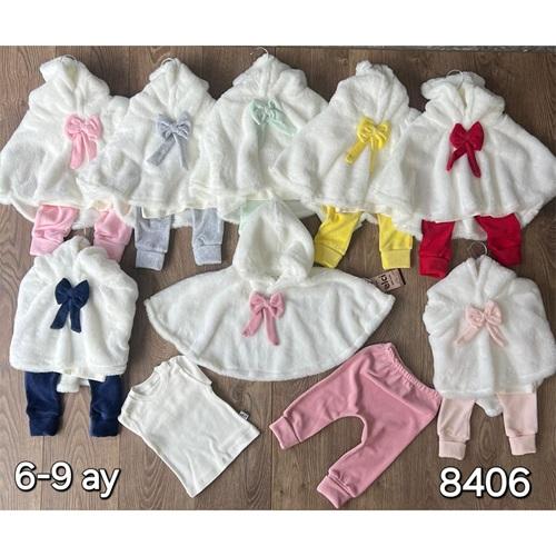 Elci 8406 Kız Bebe Peluş Pelerin Takım 6-9 Ay