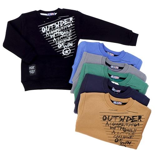 Furkan 1164 Erkek Çocuk Outsıder Baskılı 3 İp Sıfır Yaka Sweat 5-8 Yaş