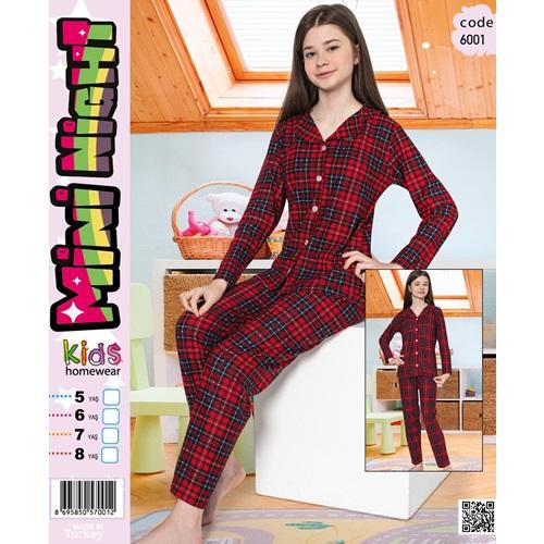 Mini Nigh 6001 Kız Çocuk Süet Gömlek Pijama Takımı 5-8 Yaş