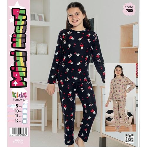 Mini Nigh 7010 Kız Çocuk Desenli Süet Pijama Takımı 13-16 Yaş