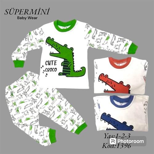 Süpermini 1396 Erkek Çocuk Cute Timsah Bas Penye 2 Li PijamaTakımı 1-3 Yaş