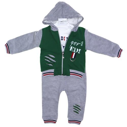 2029 Tiger Baskılı Cepli Hırka 3 lü Takım 12-18-24 Ay