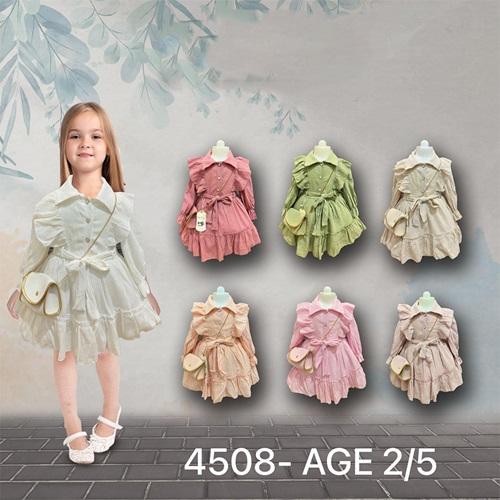 Neo Style 4508 Kız Etek Ucu Parçalı Çantalı Elbise 2-5 Yaş