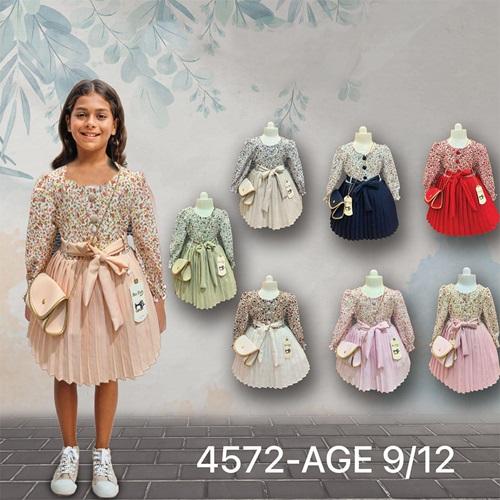 Enfetto 4572 Kız Çocuk Çiçek Desenli Çantalı Elbise 9-12 Yaş