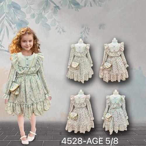 Enfetto 4528 Kız Çiçek Desenli Çantalı Elbise 2-5 Yaş