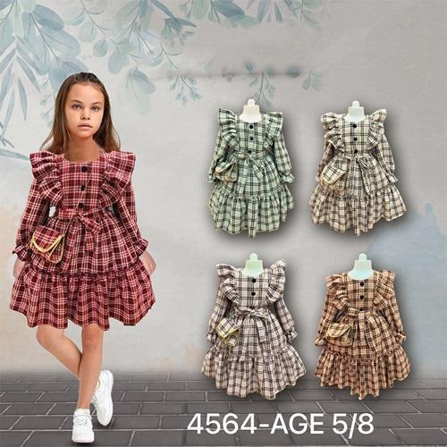 Enfetto 4564 Kız Çiçek Desenli Çantalı Elbise 2-5 Yaş