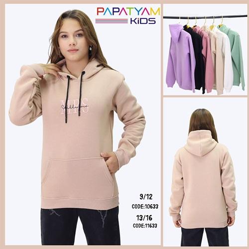 Papatyam Kids 10633 Kız Çocuk 3 İp Mrs Pembe Nakışlı Kapşonlu Sweat 9-12 Yaş