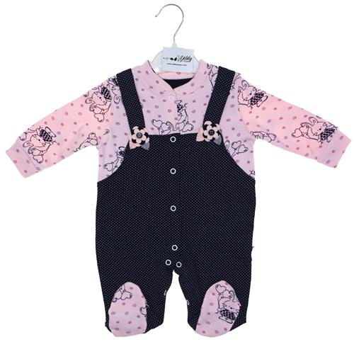 417 Kız Penye Yaka Düğmeli Bebek Tulum 3-6-9 Ay