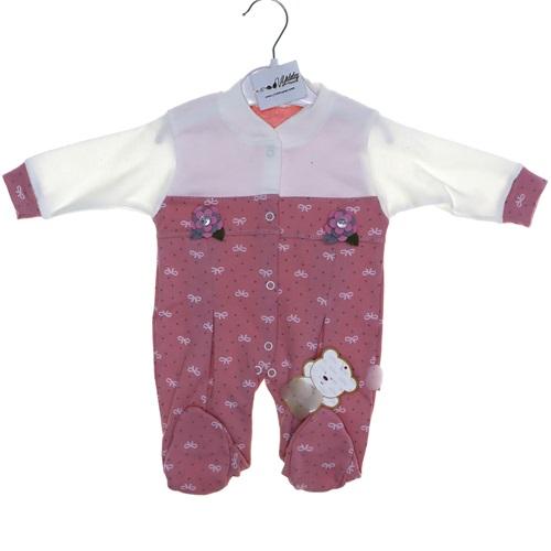 471 Penye Fiyonk Baskılı Bebek Tulum 3-6-9 Ay