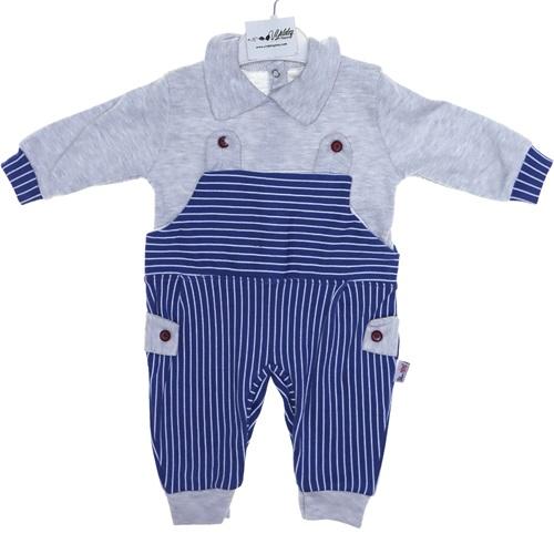 434 Çizgili Kulaklı Baskılı Bebek Tulum 3-6-9 Ay