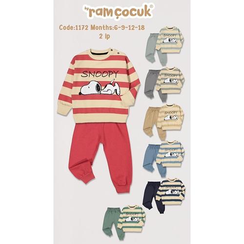 Ram 1172 Erkek Çocuk Çizgili Snoppy Baskılı 2 İp Penye Takım 6-18 Ay