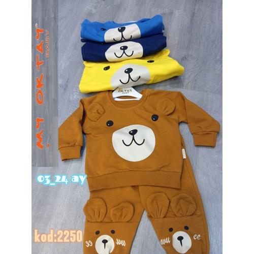 My Oktay 2250 Erkek Bebe Penye Ayıcık Baskılı 2Li Takım 3-24 Ay