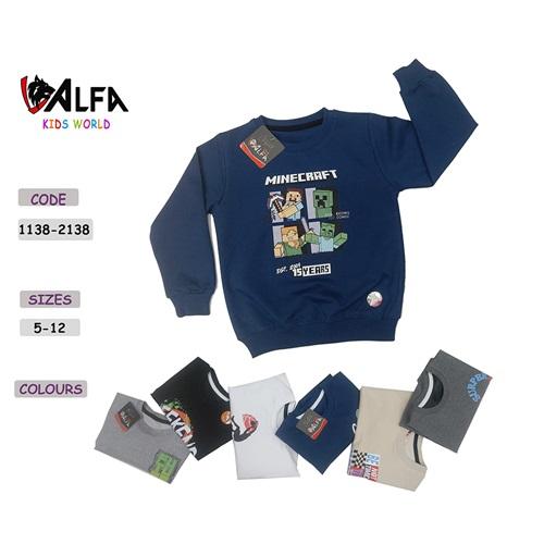 Alfa Kids 2138 Erkek Çocuk Minecraft Baskılı Sıfır Yaka Sweat 9-12 Yaş